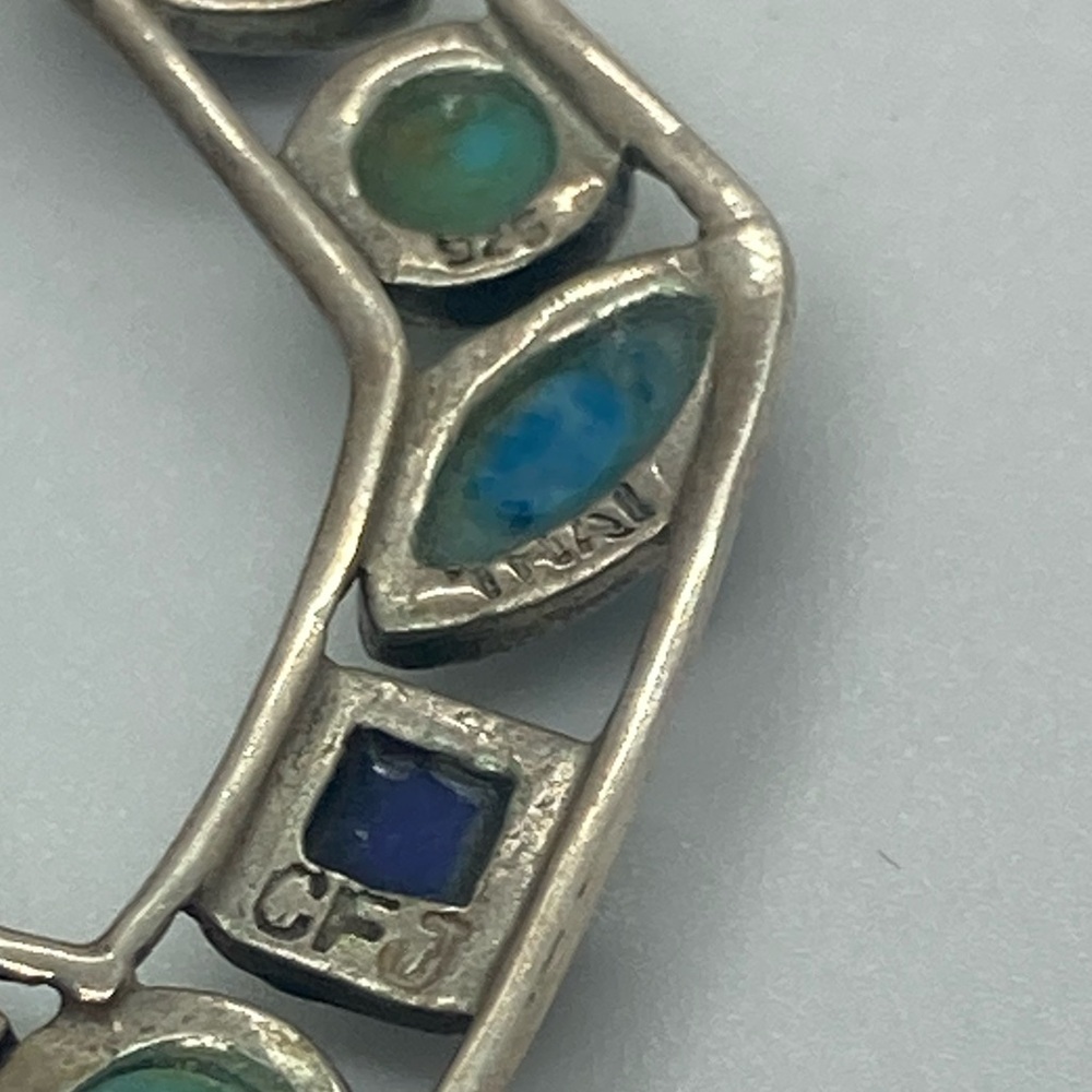 Vtg 925 Sterling Silver & Multi Colour Blue Turqouise Dangle Earrings | 2.2” - Picture 9 of 13